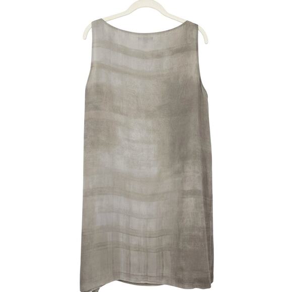 Eileen Fisher Cobblestone Bateau Neck Oxidized Print Silk Shift Dress Medium - Picture 3 of 7